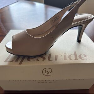 Life Stride Beige Open-Toe Slingback Heel